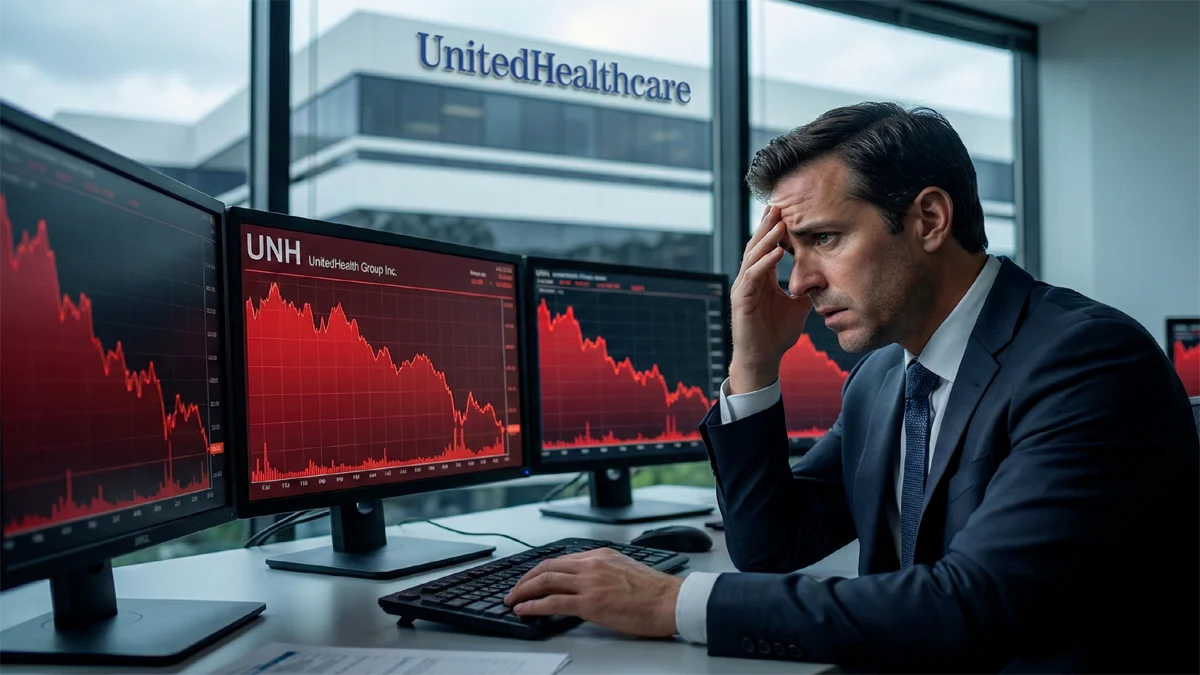 Unh Stock Stressed investor watching unh stock plummet on trading screens.