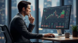 A professional analyzing market data following the release of the Anthropic AI Tool.