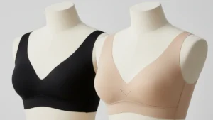 OEAK Womens Deep V Wireless Seamless Bra in Black and Beige