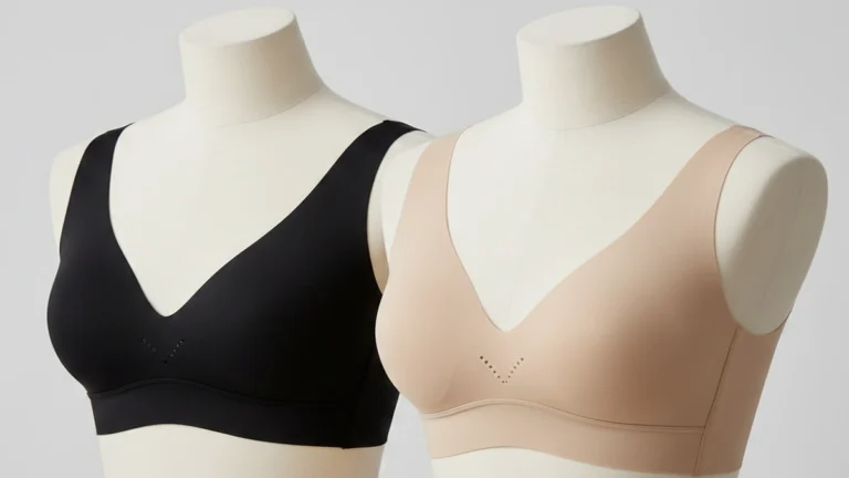 OEAK Womens Deep V Wireless Seamless Bra in Black and Beige