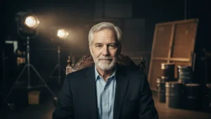 A respectful cinematic portrait of actor Robert Carradine for news coverage.