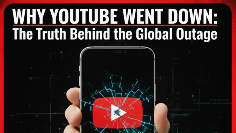 A person holding a smartphone showing the YouTube app during a global service outage.