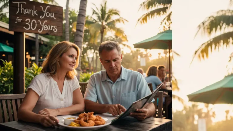 A couple enjoys a final meal at a Bahama Breeze restaurant before the brand closes its locations