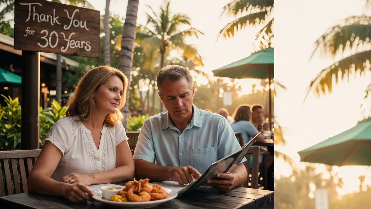 A couple enjoys a final meal at a Bahama Breeze restaurant before the brand closes its locations