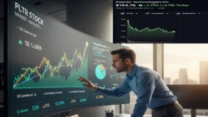 Pltr Stock A financial professional analyzing pltr stock growth charts on a digital display.