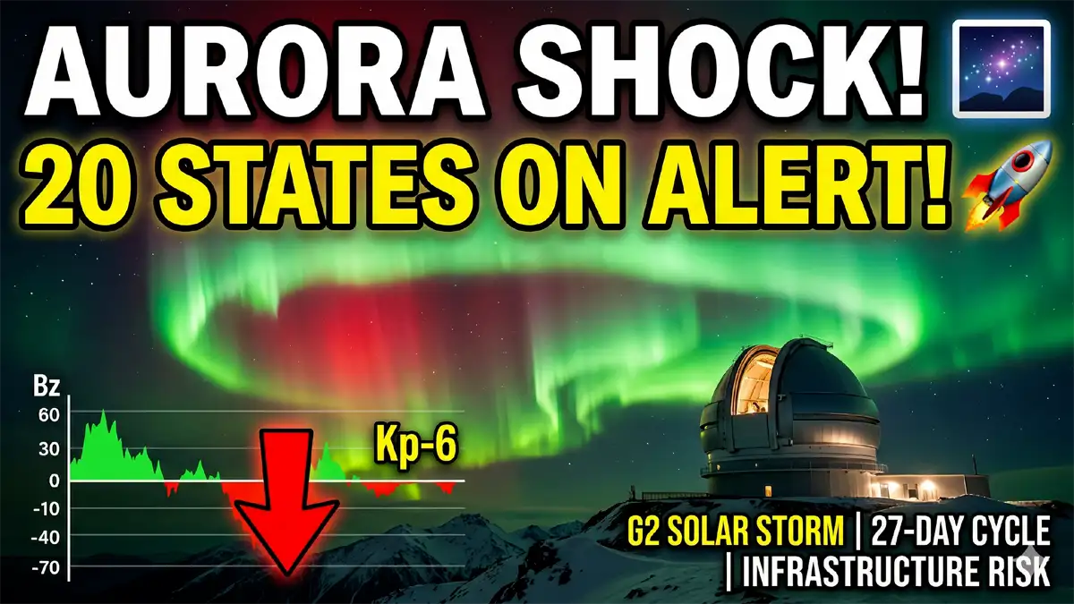A complex structure of green and red aurora curtains dancing over a snowy northern landscape, captured with high-dynamic-range photography.