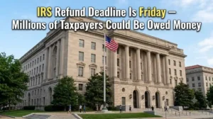 IRS COVID Tax Refund . Exterior of federal IRS building ahead of COVID-era tax penalty refund claim deadline