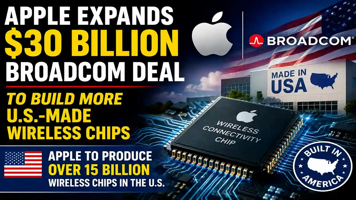 Apple announced a new $30+ billion agreement with Broadcom to produce more than 15 billion U.S.-made wireless chips, its largest domestic manufacturing commitment to date