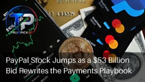PayPal stock chart rising after reports of a Stripe and Advent International takeover offer